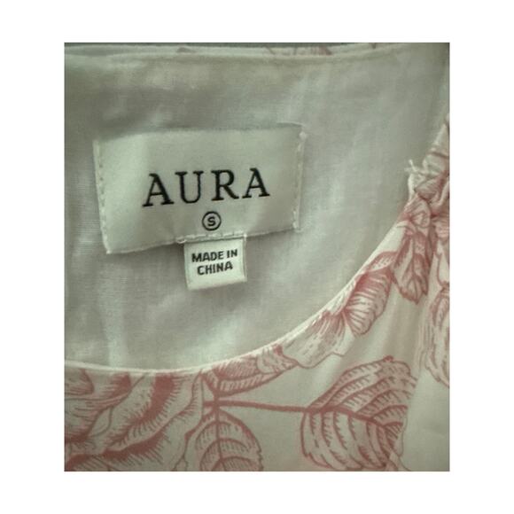 AURA Pink & White Floral Midi Cottage Dress with Sash Belt & Pockets Size Small - Picture 7 of 12